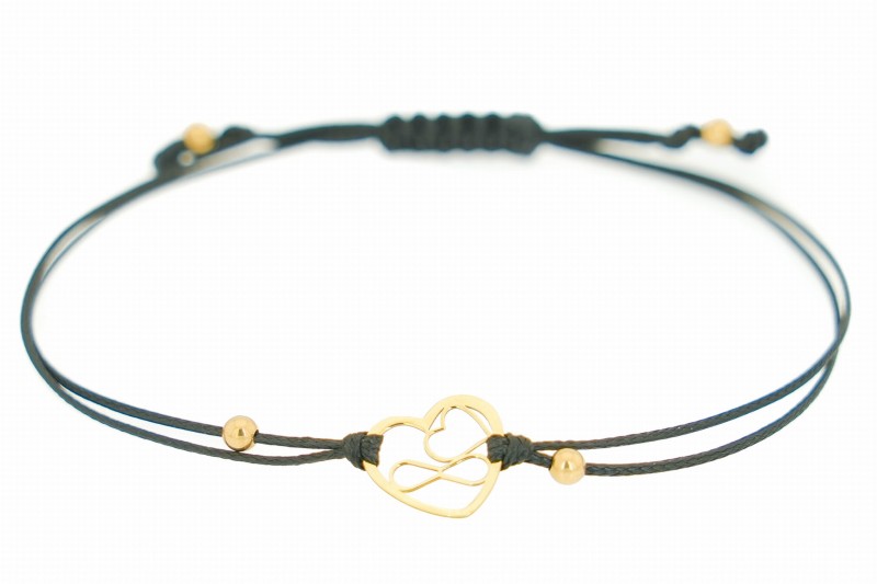 Czarna bransoletka z motywem miłości – serce i nieskończoność w złocie.jpg