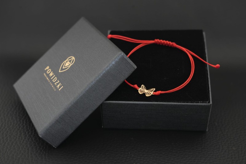 Złota bransoletka sznurkowa motyl walentynki.jpg