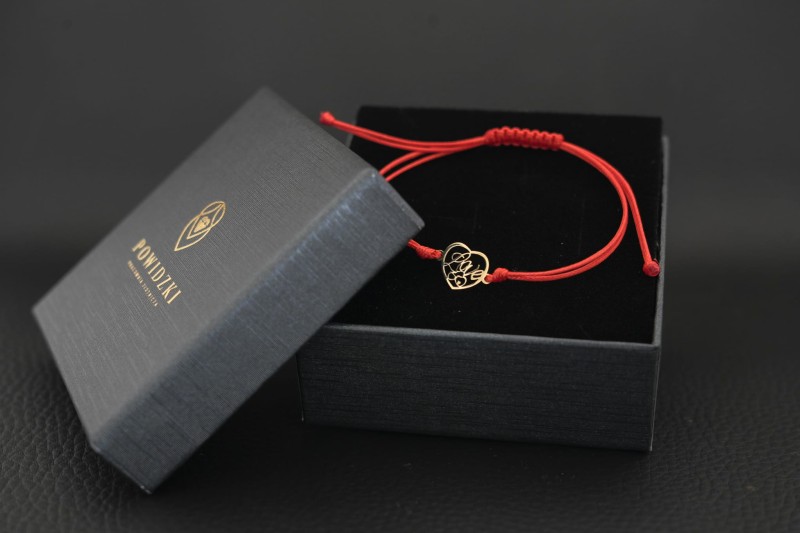 Bransoletka sznurkowa na walentynki złote serce z napisem love.jpg