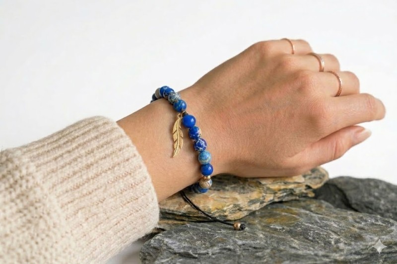 zdjęcie złotej bransoletki na dłoni ozdobne piórko.jpg