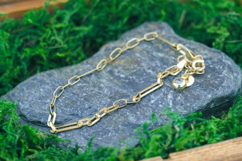 Złota Bransoletka Paperclip z Cyrkonią – Nowoczesny Splot 3 mm 21,5 cm, Próba 375