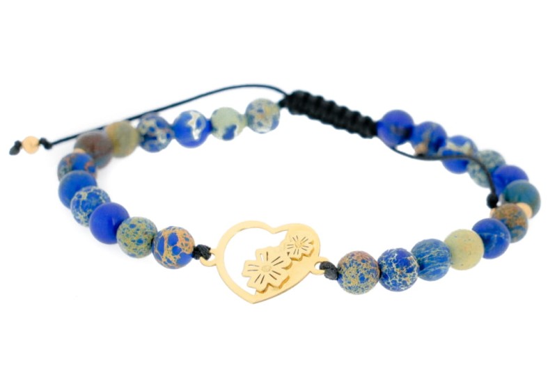 bransoletka z naturalnymi kamieniami sercem i kwiatami ze złota.jpg