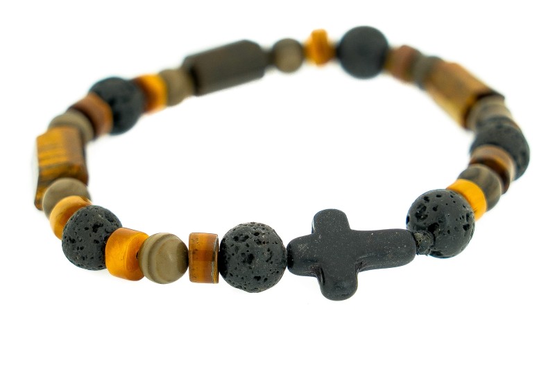 Męska bransoletka tygrysie oko z krzyżem.jpg