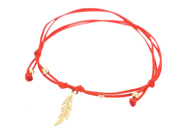 złote piórko bransoletka sznurkowa złoto 585.jpg