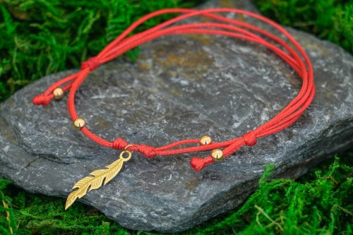 Złota Bransoletka Sznurkowa Pióro Piórko  (Różne Kolory)